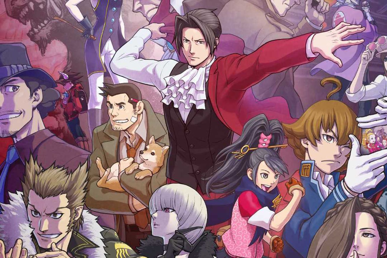 Key art from Ace Attorney Investigations featuring a collage of characters from the Ace Attorney series.