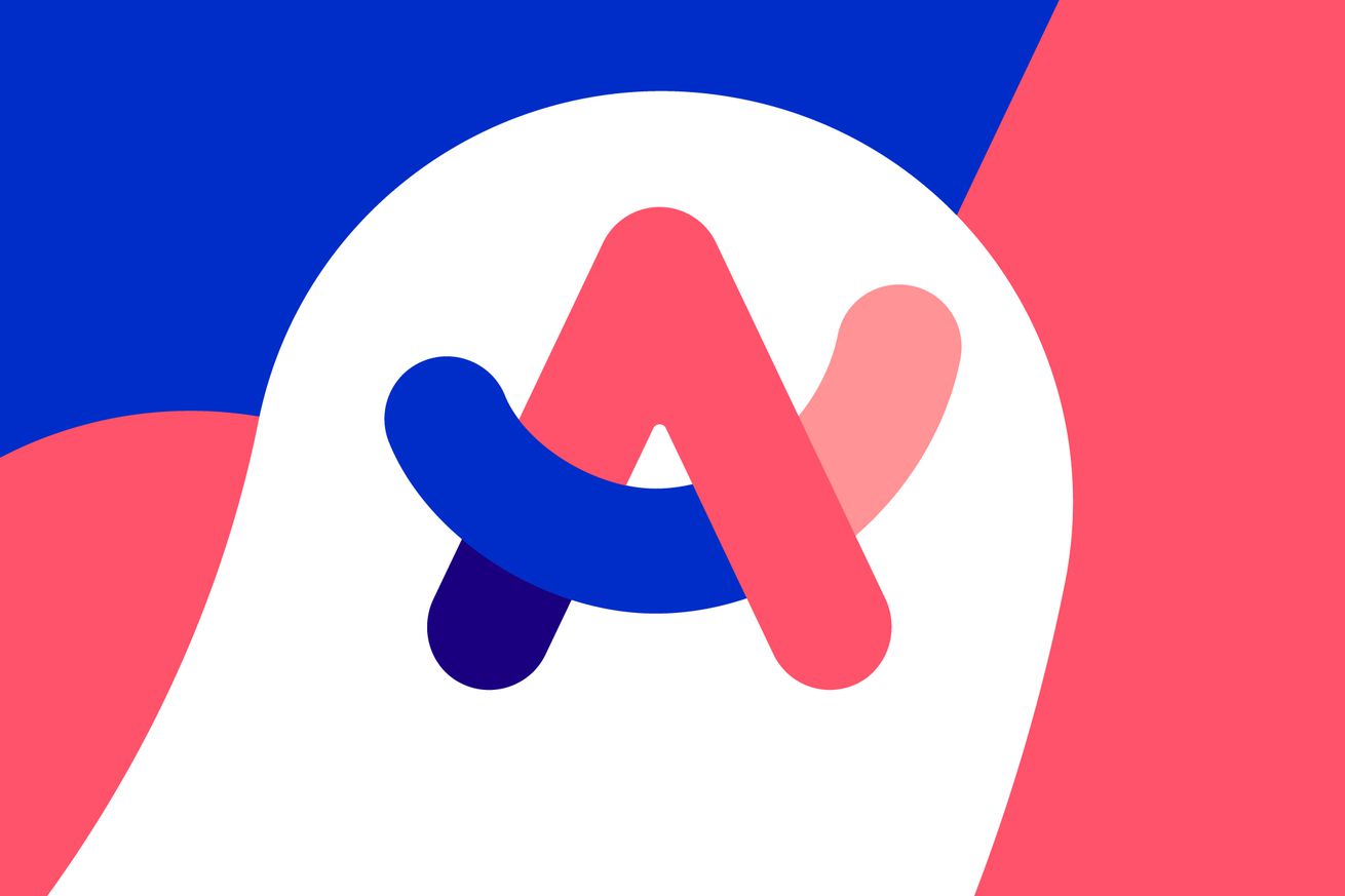 Arc logo on pink and blue background.